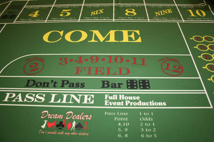 Dream Dealers Craps Layout with the various odds