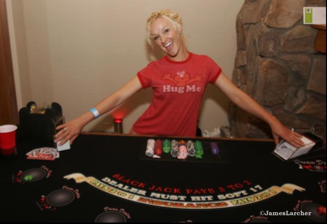 Jaime dealing at a pajama party