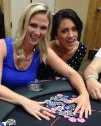 Mallory Harden of Fox Sports Arizona playing poker at Aces and Bases, #PokerForCharity  #CasinoNightInAZ  #CelebritySightingsAZPokerTournament