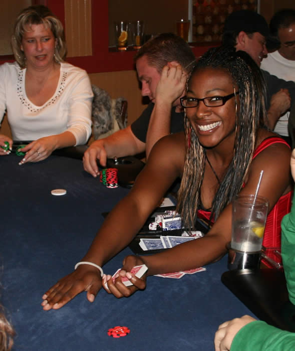 Crystal dealing Texas Hold'em at K O'Donnells Restaurant