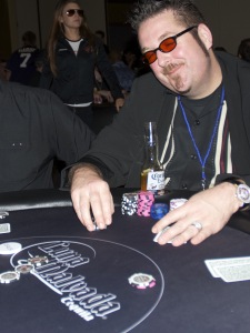 Robert Williamson III playing in a charity poker tournament at the Luna Malvada Poker Table
