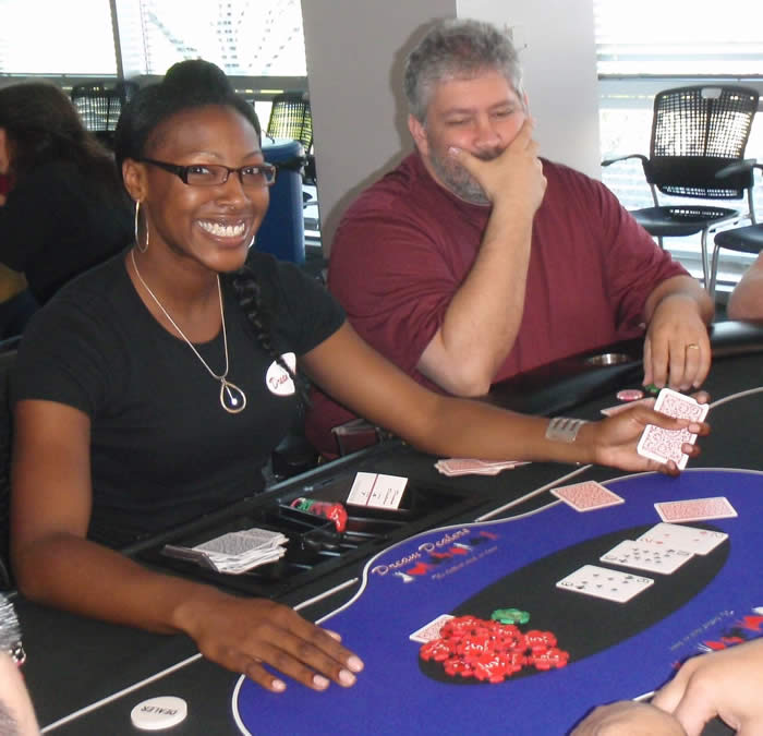 Crystal dealing Texas Hold'em at the Apollo Group Charity Poker Tournament